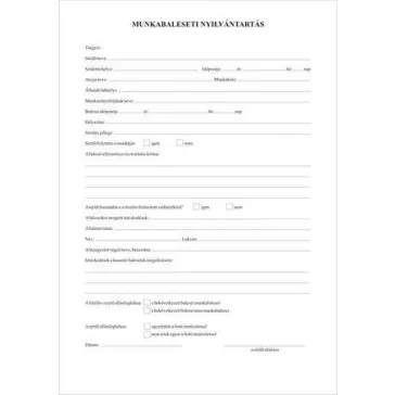   Nyomtatvány, munkabaleseti nyilvántartó napló, 32 oldal, A4, VICTORIA PAPER, 10 tömb/csomag