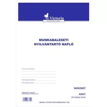   Nyomtatvány, munkabaleseti nyilvántartó napló, 32 oldal, A4, VICTORIA PAPER, 10 tömb/csomag