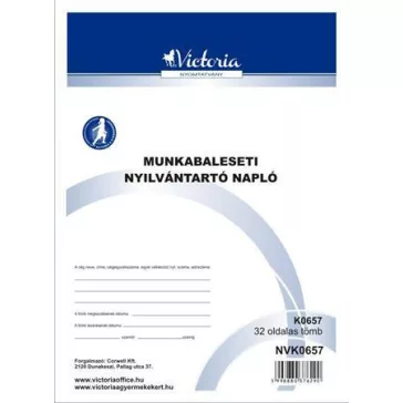  Nyomtatvány, munkabaleseti nyilvántartó napló, 32 oldal, A4, VICTORIA PAPER, 10 tömb/csomag
