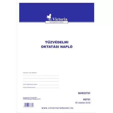   Nyomtatvány, tűzvédelmi oktatási napló, 40 oldal, A4, VICTORIA PAPER, 10 tömb/csomag