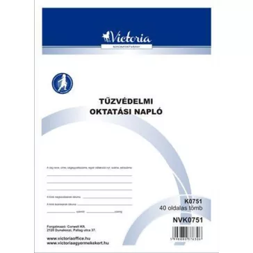   Nyomtatvány, tűzvédelmi oktatási napló, 40 oldal, A4, VICTORIA PAPER, 10 tömb/csomag