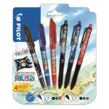   Rollertoll készlet, 0,35 mm, nyomógombos, PILOT "Frixion Ball"/"Frixion Ball Plus", 3különböző szín+One Piece matrica