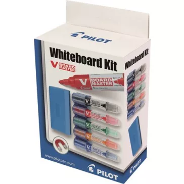   Táblamarker készlet, 2,3 mm, kúpos, tartóval és szivaccsal, PILOT "V-Board Master", 5 különböző szín