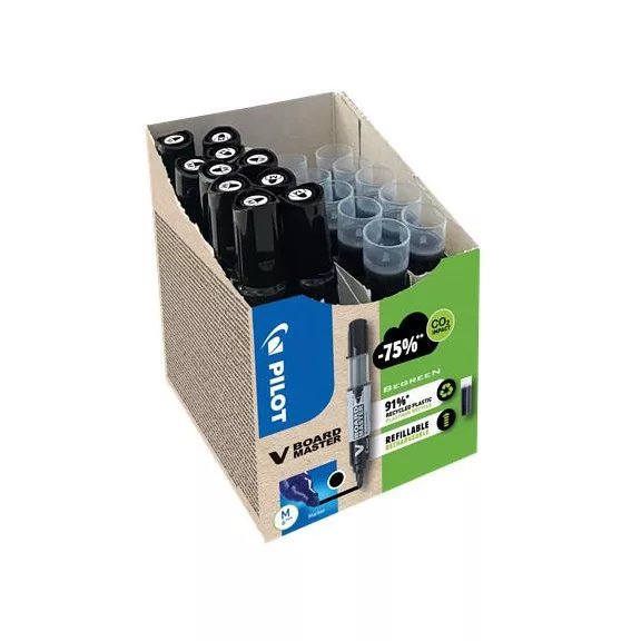 Táblamarker, 2,3 mm, kúpos, PILOT "V-Board Master, Bonus Pack", fekete + betét