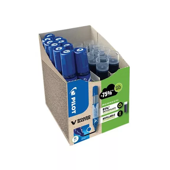 Táblamarker, 2,3 mm, kúpos, PILOT "V-Board Master, Bonus Pack", kék + betét