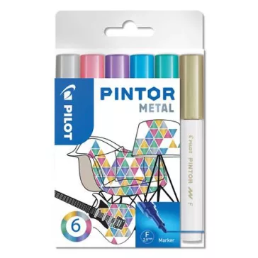   Dekormarker készlet, 1 mm, PILOT "Pintor F" 6 különböző metál szín