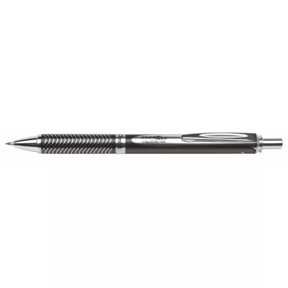Zseléstoll, 0,35 mm, nyomógombos, fekete tolltest, PENTEL "EnerGel BL-407" fekete, ajándék kék tollbetéttel