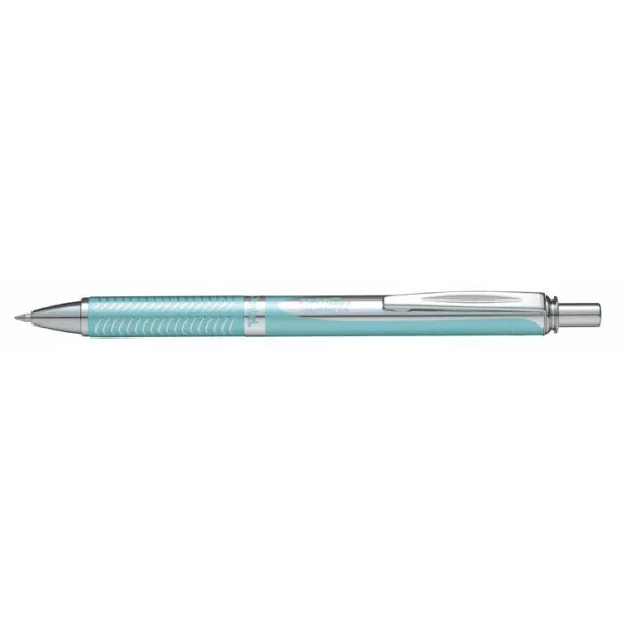 Zseléstoll, 0,35 mm, nyomógombos, aquamarin tolltest, PENTEL "EnerGel BL-407" fekete, ajándék kék tollbetéttel