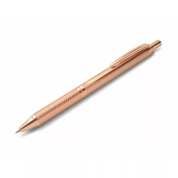 Zseléstoll, 0,35 mm, nyomógombos, rosegold tolltest, PENTEL "EnerGel BL-407" fekete, ajándék kék tollbetéttel
