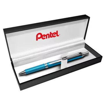  Zseléstoll, 0,35 mm, nyomógombos, égszínkék tolltest, PENTEL "EnerGel BL-407" fekete, ajándék kék tollbetéttel