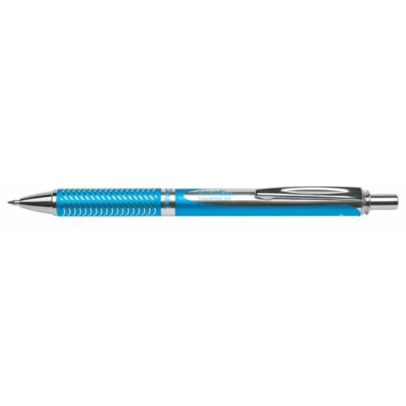 Zseléstoll, 0,35 mm, nyomógombos, égszínkék tolltest, PENTEL "EnerGel BL-407" fekete, ajándék kék tollbetéttel