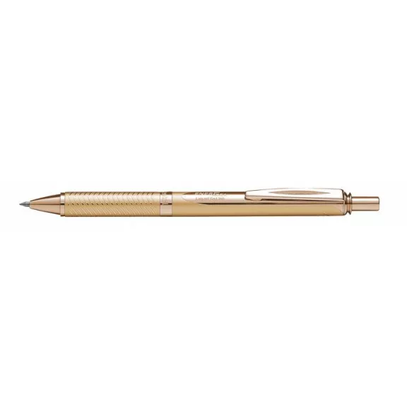 Zseléstoll, 0,35 mm, nyomógombos, arany tolltest, PENTEL "EnerGel BL-407" fekete, ajándék kék tollbetéttel