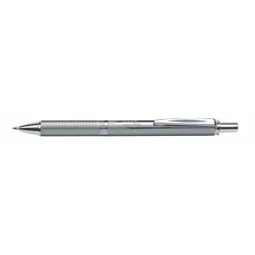   Zseléstoll, 0,35 mm, nyomógombos, ezüst tolltest, PENTEL "EnerGel BL-407" fekete, ajándék kék tollbetéttel