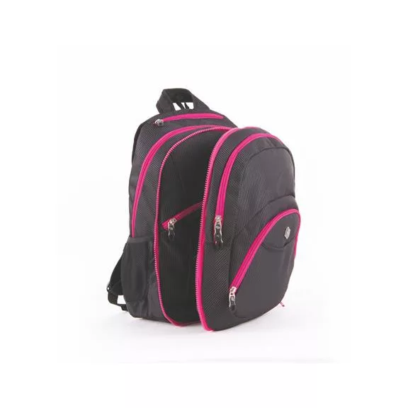 Hátizsák, 2in1, notebook tartóval és audió csatlakozóval, PULSE "Teens", pink-fekete