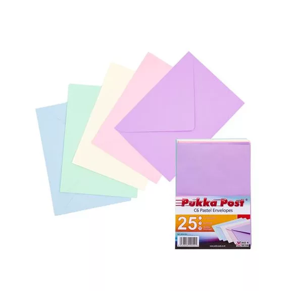 Boríték, C6, enyvezett, PUKKA PAD "Pastel", vegyes színek