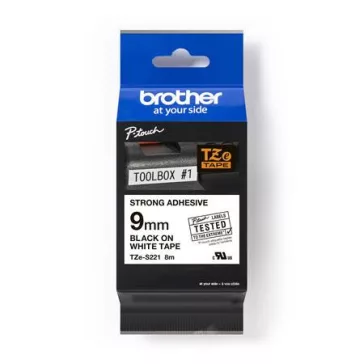   Feliratozógép szalag, 9 mm x 8 m, BROTHER, "TZe-221" fehér-fekete