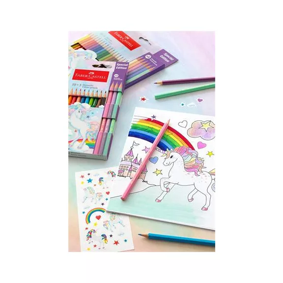 Színes ceruza készlet, hatszögletű, FABER-CASTELL"Unikornis" 10+3 különböző szín