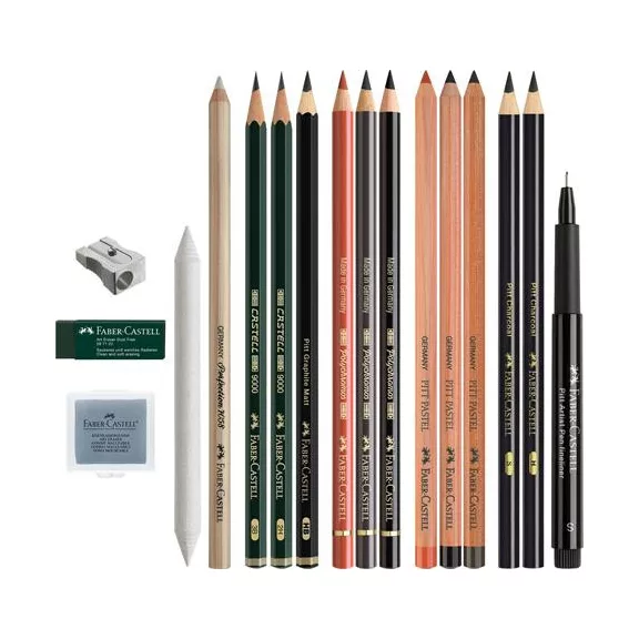 Ceruza készlet, száraz technikákhoz, FABER-CASTELL "Discovery set", 17 db-os szett