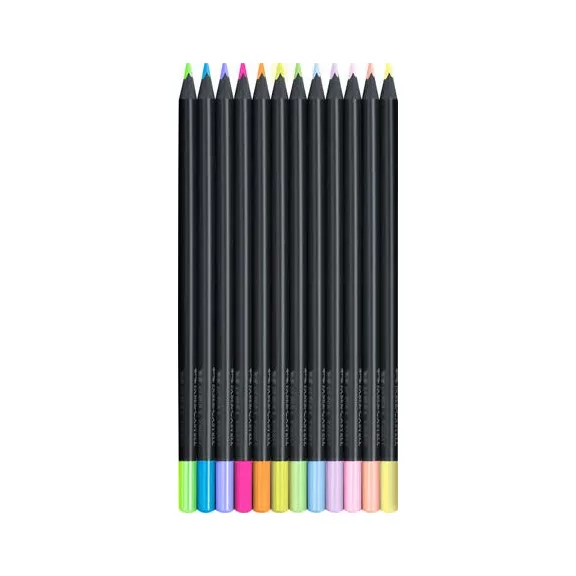 Színes ceruza készlet, háromszögletű, FABER-CASTELL "Black Edition",  6-6 különböző neon és pasztell szín