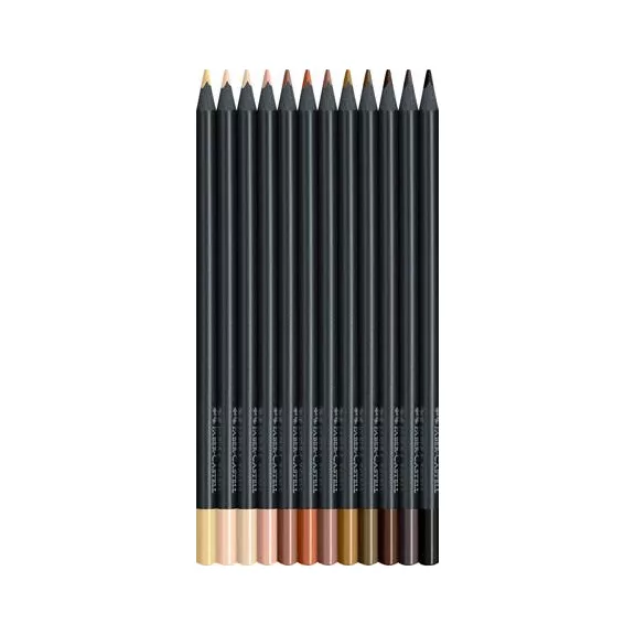 Színes ceruza készlet, háromszögletű, FABER-CASTELL "Black Edition",  12 különböző bőrszín