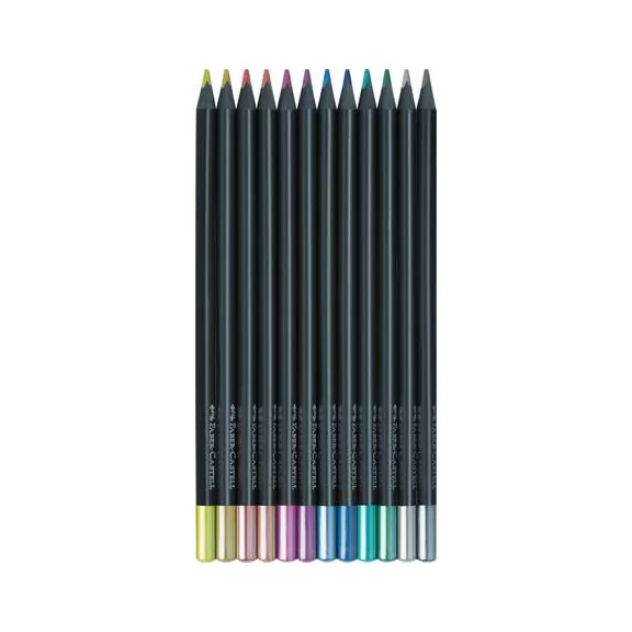 Színes ceruza készlet, háromszögletű, FABER-CASTELL "Black Edition",  12 különböző metál szín