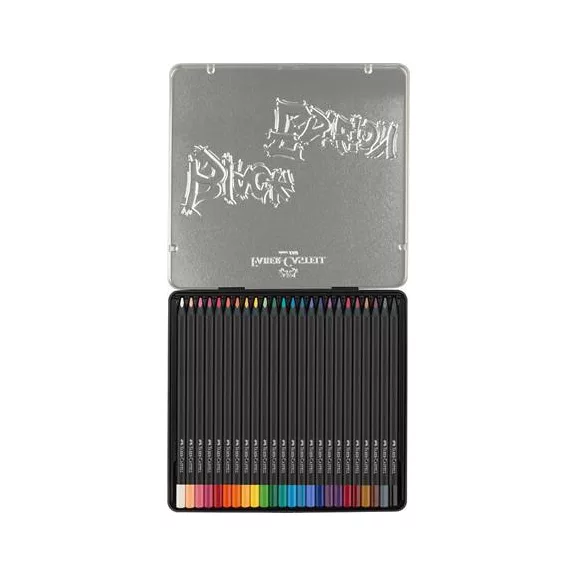 Színes ceruza készlet, háromszögletű, fémdobozban, FABER-CASTELL "Black Edition",  24 különböző szín