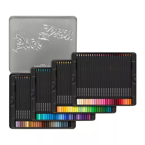 Színes ceruza készlet, háromszögletű, fémdobozban, FABER-CASTELL "Black Edition", 100 különböző szín