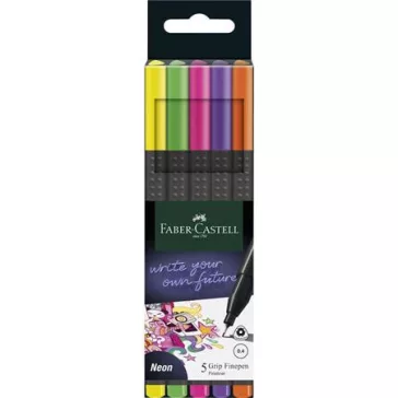   Tűfilc készlet, 0,4 mm, FABER-CASTELL "Grip", 5 különböző neon szín