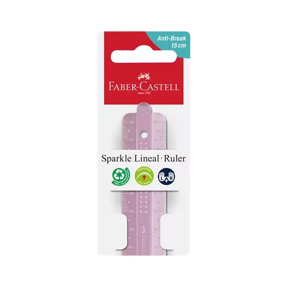 Vonalzó, műanyag, törhetetlen, 15 cm, FABER-CASTELL "Sparkle", vegyes színek