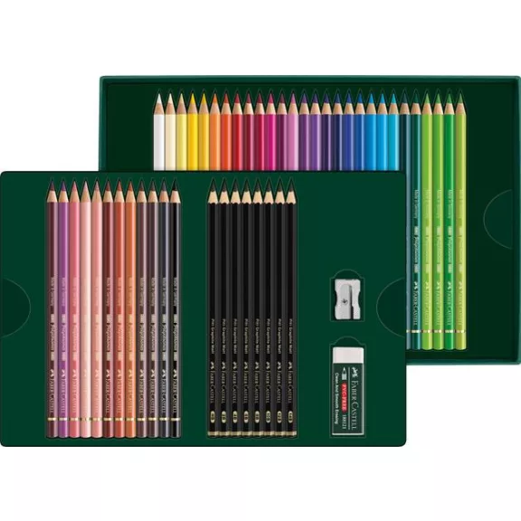 Színes- és grafitceruza készlet, FABER-CASTELL "Polychromos & Pitt Graphite Matt" , 50 db-os szett