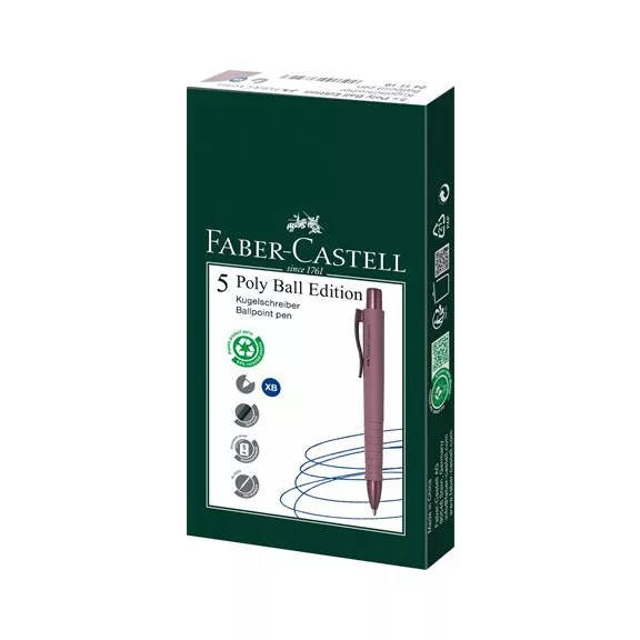 Golyóstoll, 1 mm, XB, nyomógombos tolltest, bordó tolltest, FABER-CASTELL "Poly Ball Urban", kék