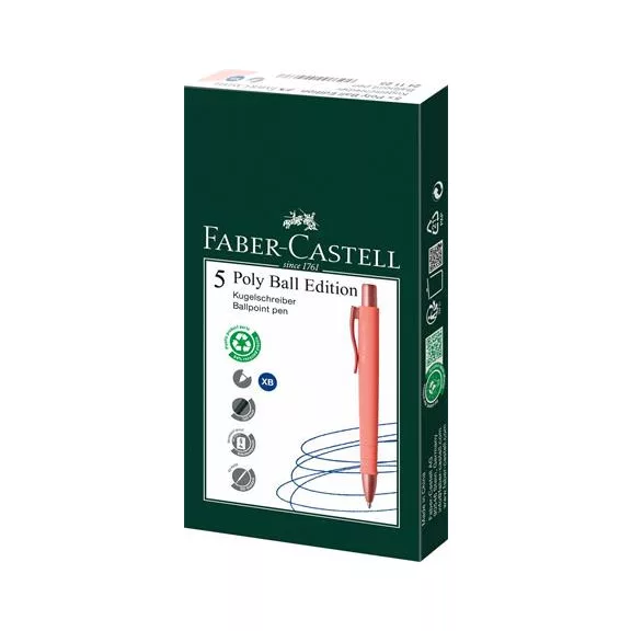 Golyóstoll, 1 mm, XB, nyomógombos tolltest, korallpiros tolltest, FABER-CASTELL "Poly Ball Urban", kék