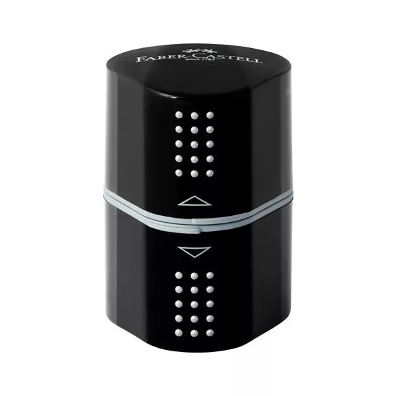 Hegyező display, háromlyukú, tartályos, FABER-CASTELL "Grip 2001 Trio", fekete