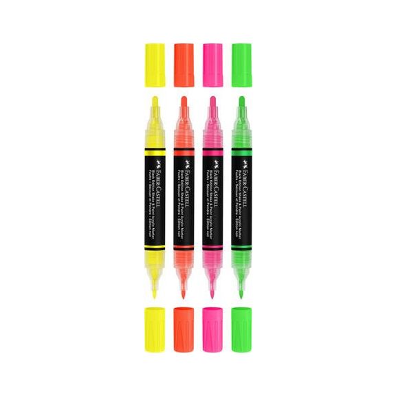 Dekormarker készlet, 1,0/3,0 mm, kétvégű, akril, FABER-CASTELL "Shake&Paint", 4 különböző neon szín