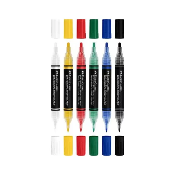 Dekormarker készlet, 1,0/3,0 mm, kétvégű, akril, FABER-CASTELL "Shake&Paint", 6 különböző szín
