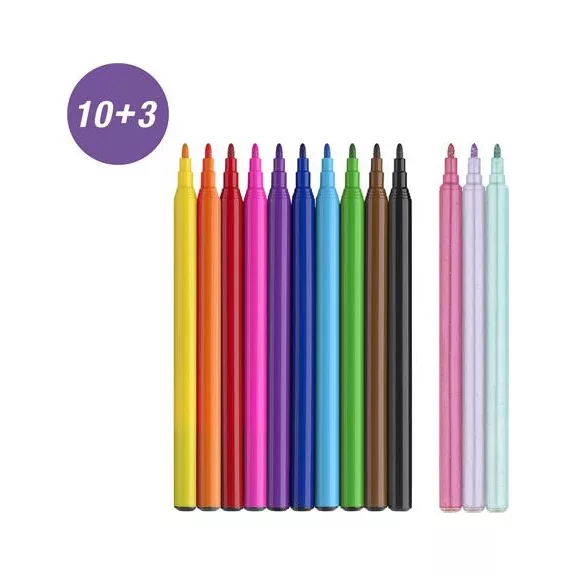 Filctoll készlet, FABER-CASTELL "Unikornis" 10 különböző szín + 3 csillámos