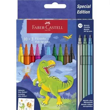   Filctoll készlet, FABER-CASTELL "Dinoszaurusz" 10 különböző szín + 3 metál