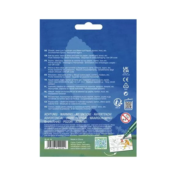 Filctoll készlet, FABER-CASTELL "Dinoszaurusz" 10 különböző szín + 3 metál