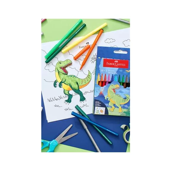 Filctoll készlet, FABER-CASTELL "Dinoszaurusz" 10 különböző szín + 3 metál