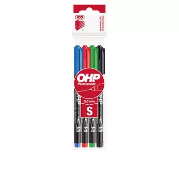   Alkoholos marker készlet, OHP, 0,3 mm, S, ICO, 4 különböző szín