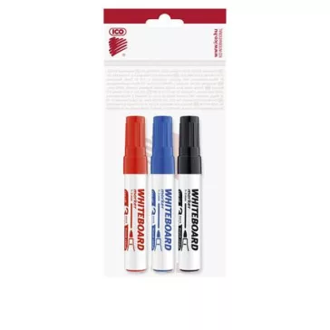   Tábla- és flipchart marker készlet, 1-3 mm, kúpos, ICO "Plan", 3 különböző szín