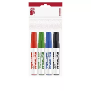   Tábla- és flipchart marker készlet, 1-3 mm, kúpos, ICO "Plan", 4 különböző szín