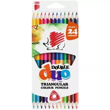   Színes ceruza készlet, kétvégű, háromszögletű, ICO "Süni", 24 különböző szín