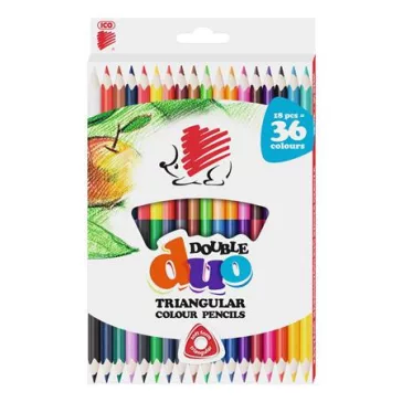   Színes ceruza készlet, kétvégű, háromszögletű, ICO "Süni", 36 különböző szín