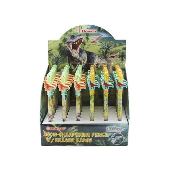 Tolóbetétes ceruza radírral display, HB, ICO "Bensia", dinoszaurusz