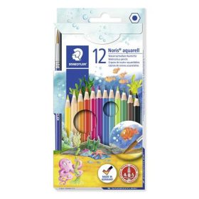   Akvarell ceruza készlet, hatszögletű, ecsettel, STAEDTLER "Noris® aquarell 144 10", 12 különböző szín
