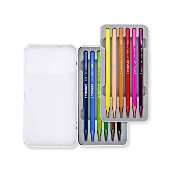 Akvarell ceruza készlet, hatszögletű, fémdobozos, STAEDTLER® "146 10G", 12 különböző szín