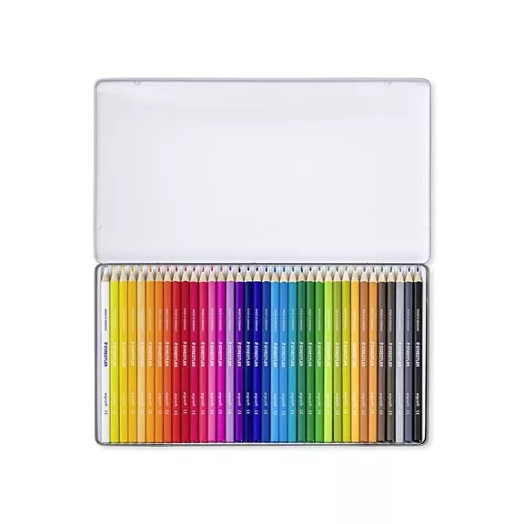 Színes ceruza készlet, háromszögletű, fémdobozos, STAEDTLER "Ergo Soft 157", 36 különböző szín