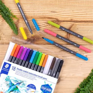   Ecsetirón készlet, 0,5-0,8/1,0-6,0 mm, kétvégű, STAEDTLER "3001", 18 szín