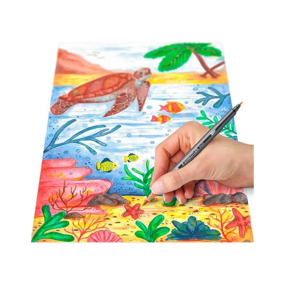 Ecsetirón készlet, 0,5-0,8/1,0-6,0 mm, kétvégű, STAEDTLER "3001", 18 szín